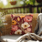 Poppy Blooms Outdoor Pillow | Red & Gold Floral Cushion | Botanical Garden Accent | Vintage Farmhouse Throw Pillow
