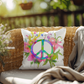 Vibrant Rainbow Peace Sign Outdoor Pillow | Watercolor Tie-Dye Throw Pillow | Hippie Garden Cushion