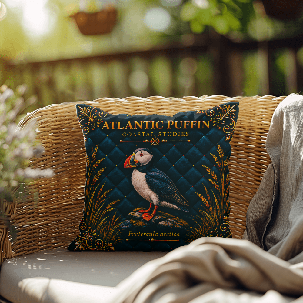 Atlantic Puffin Outdoor Pillow | Coastal Patio Decor | Lace & Grit