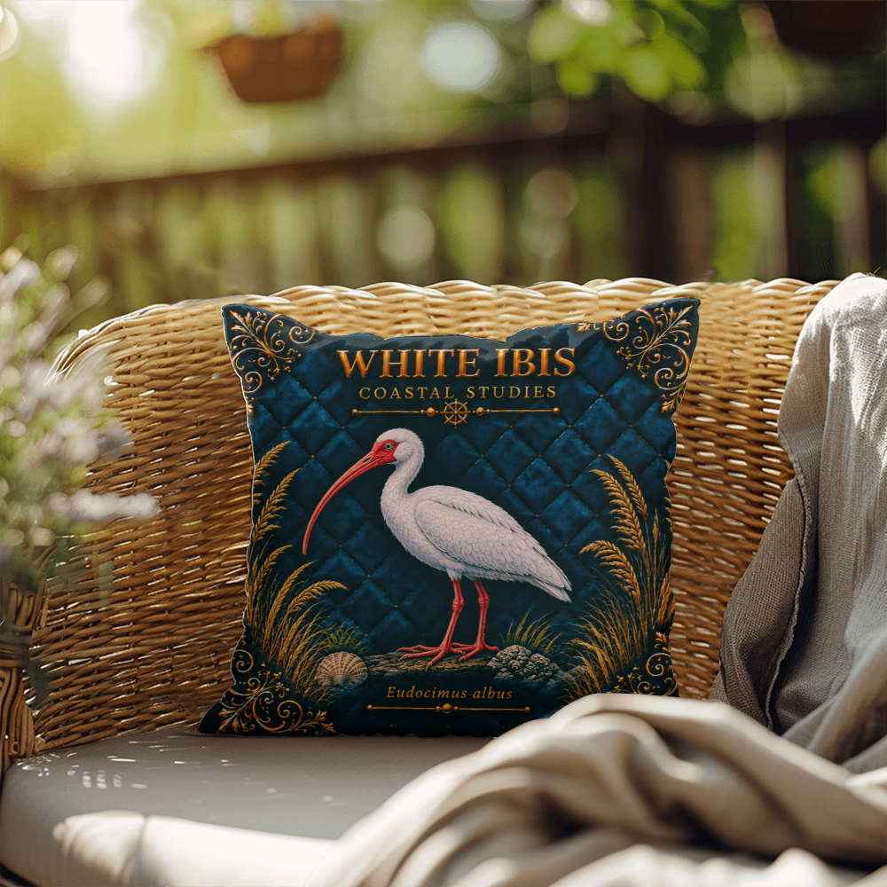 White Ibis Outdoor Pillow | Coastal Patio Decor | Lace & Grit