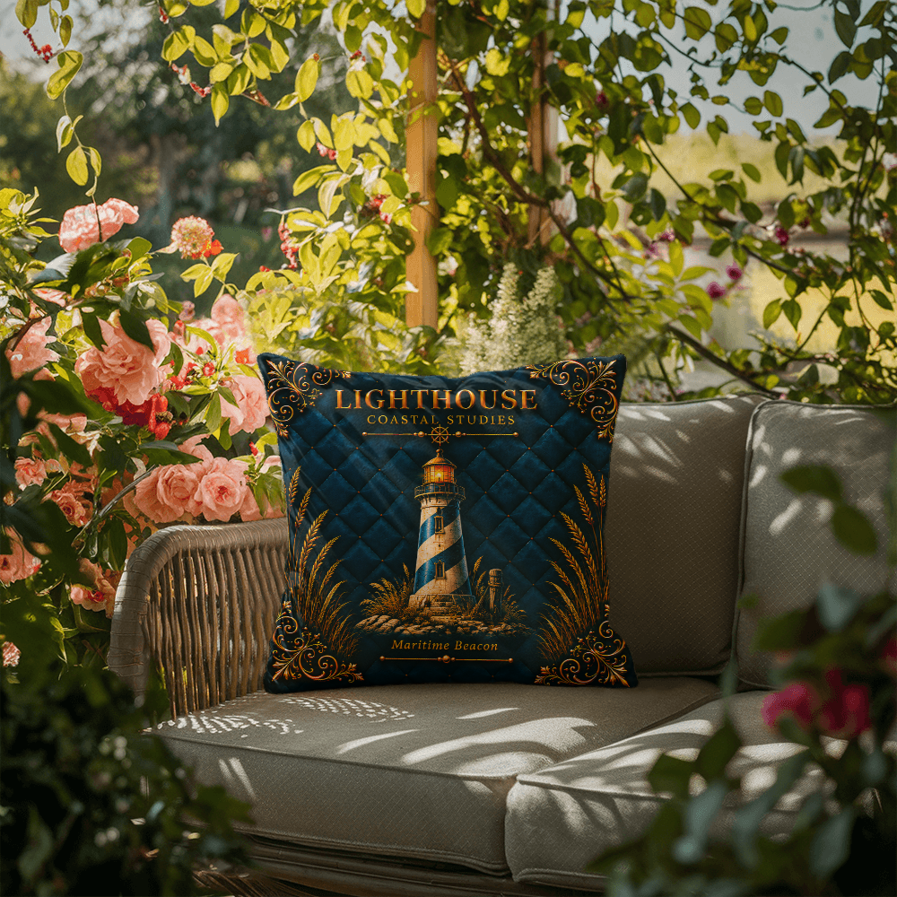 Lighthouse Outdoor Pillow | Coastal Patio Decor | Lace & Grit