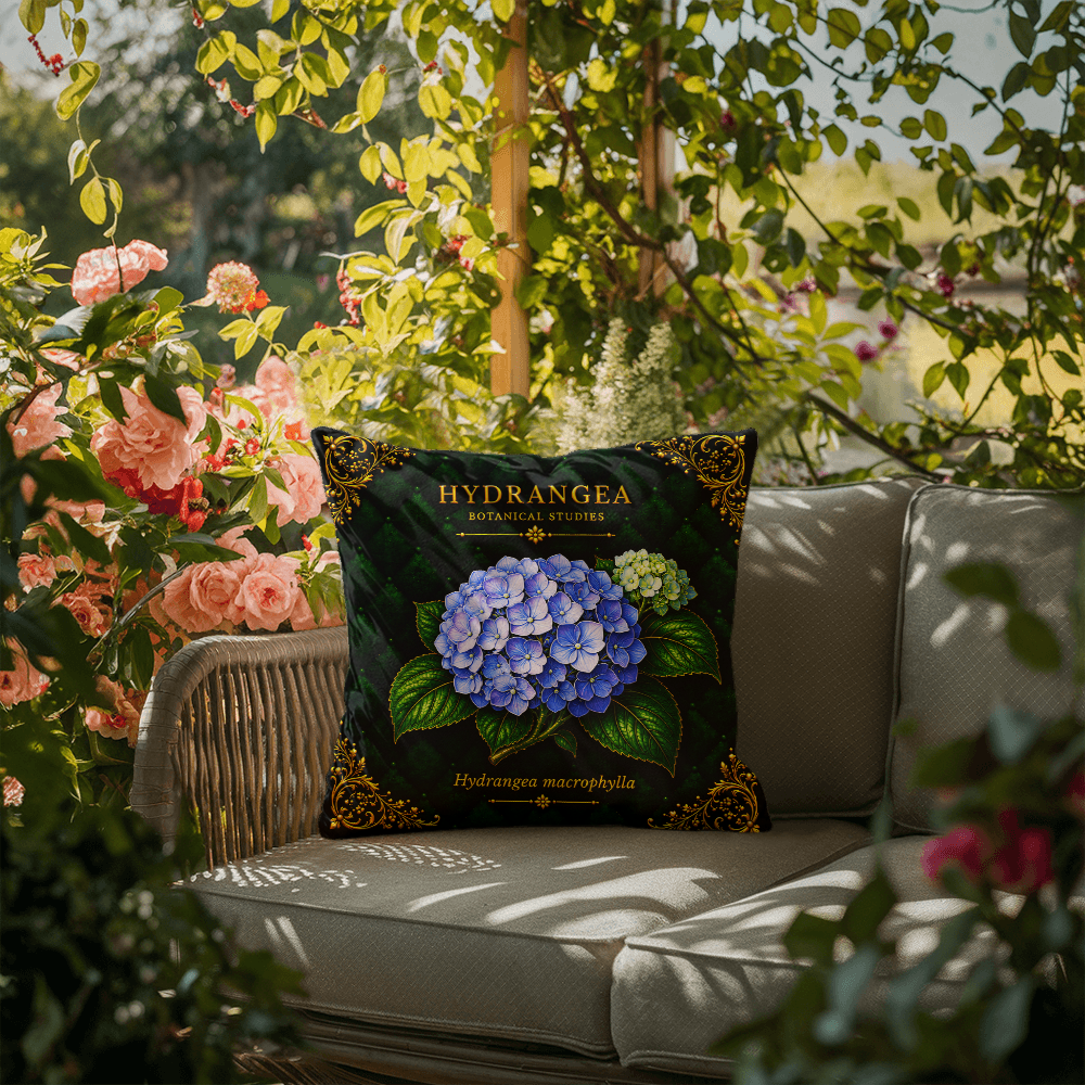 Hydrangea Outdoor Pillow | Botanical Patio Decor | Lace & Grit