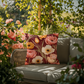 Poppy Blooms Outdoor Pillow | Red & Gold Floral Cushion | Botanical Garden Accent | Vintage Farmhouse Throw Pillow