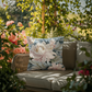 Ethereal Peony Outdoor Pillow | Blush Pink & Dusty Blue Floral Cushion | Modern Botanical Garden Decor | Elegant Patio Throw Pillow | Romantic Spring Summer Accent