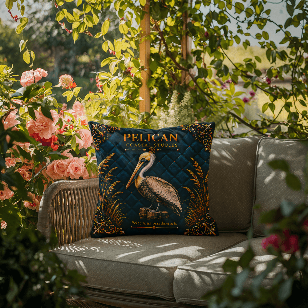 Pelican Outdoor Pillow | Coastal Patio Decor | Lace & Grit