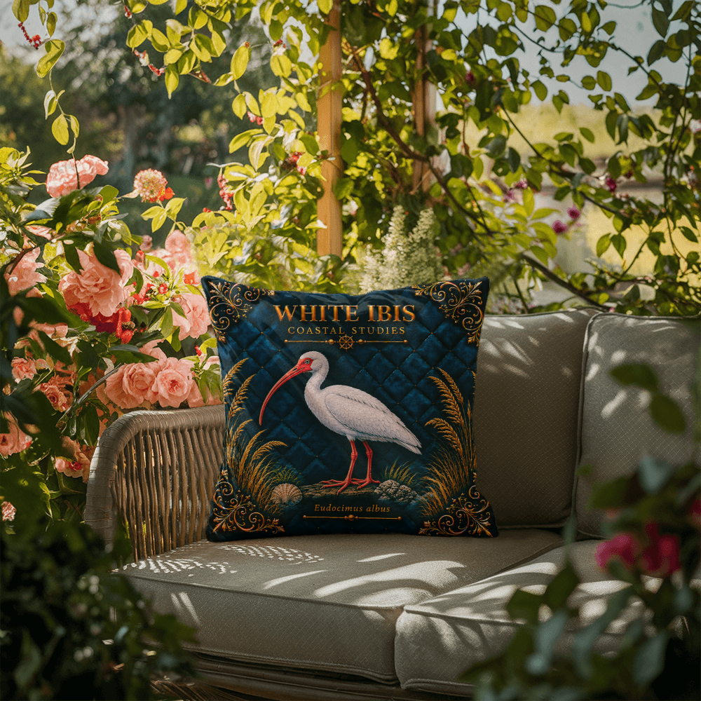 White Ibis Outdoor Pillow | Coastal Patio Decor | Lace & Grit