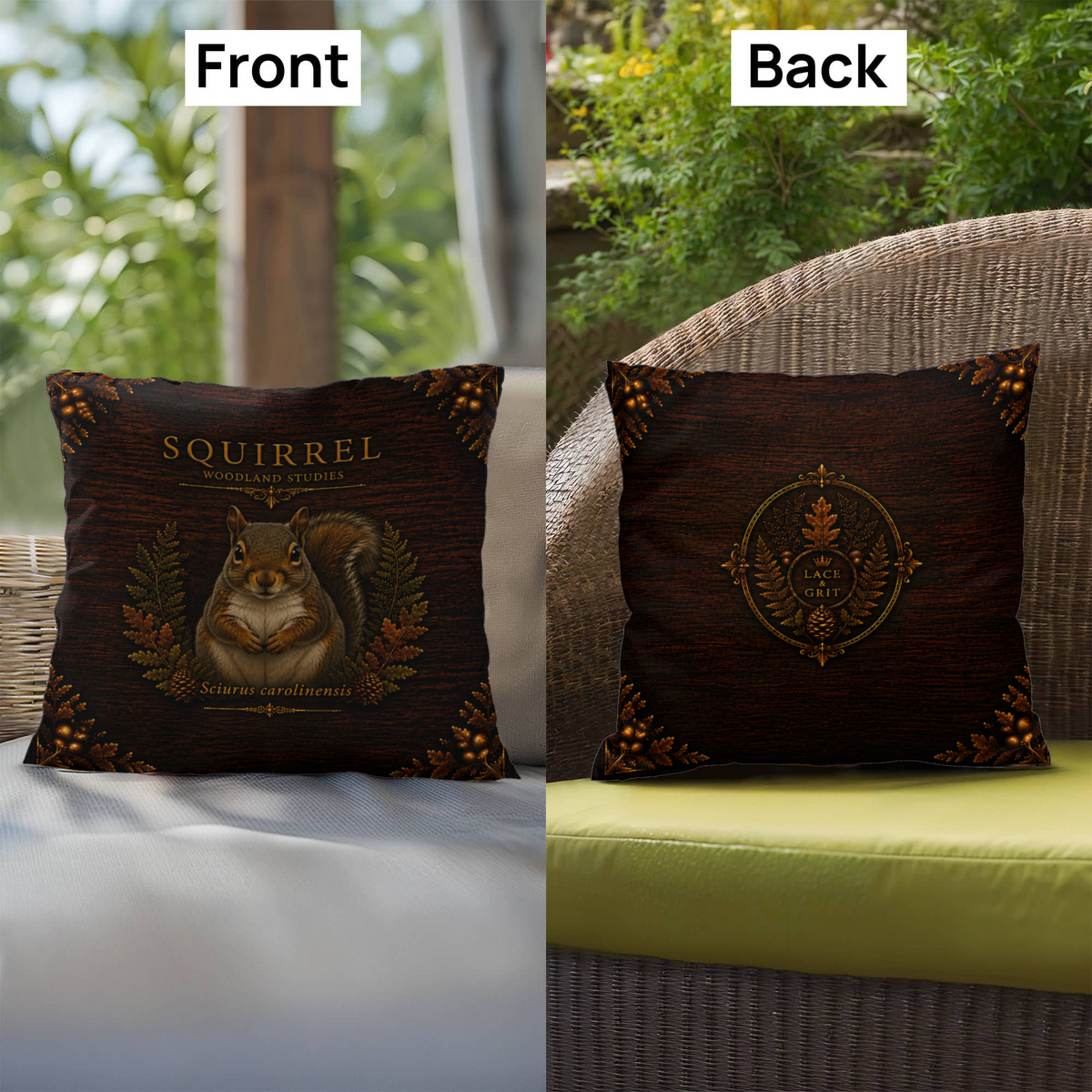 Squirrel Outdoor Pillow | Woodland Patio Decor | Lace & Grit