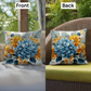 Blue Hydrangea Yellow Floral Outdoor Pillow | Coastal Garden Cushion | Light Blue Golden Flower Design | Summer Patio Decor | Waterproof Throw Pillow | Beach House Accent