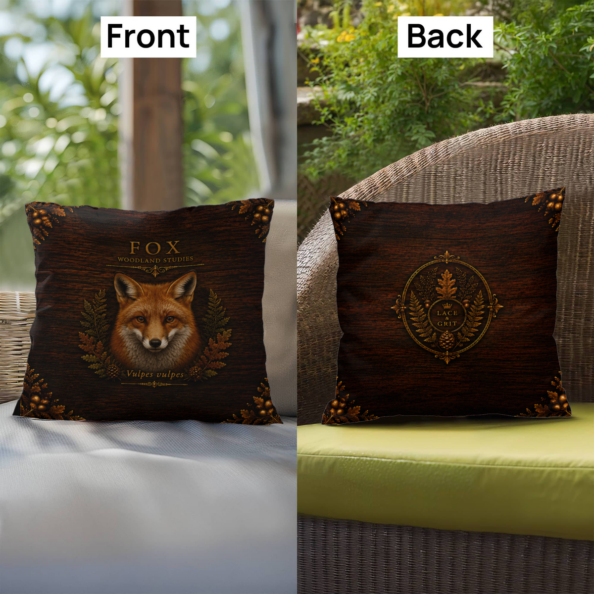 Fox Outdoor Pillow | Woodland Patio Decor | Lace & Grit