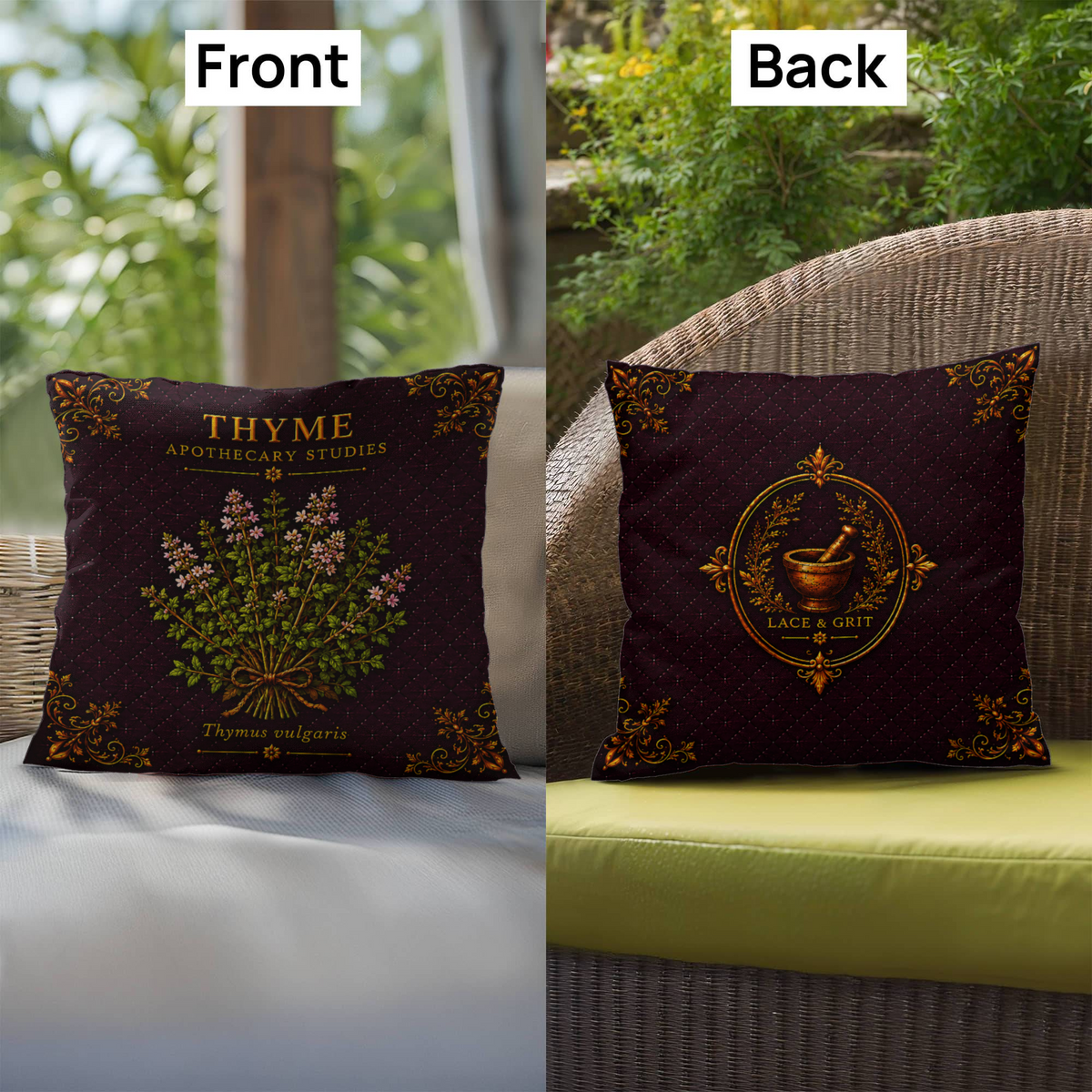 Thyme Outdoor Pillow | Apothecary Patio Decor | Lace & Grit