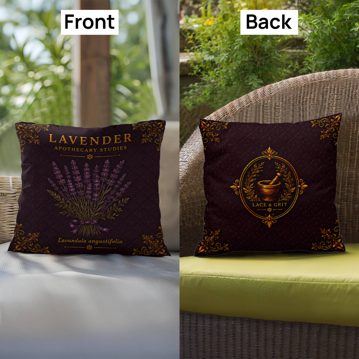 Lavender Outdoor Pillow | Apothecary Patio Decor | Lace & Grit