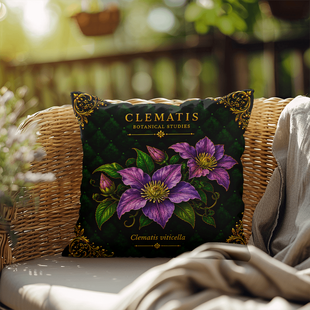 Clematis Outdoor Pillow | Botanical Patio Decor | Lace & Grit