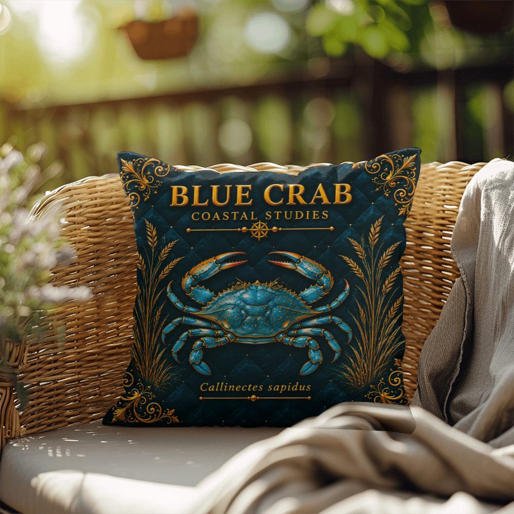 Blue Crab Outdoor Pillow | Coastal Patio Decor | Lace & Grit