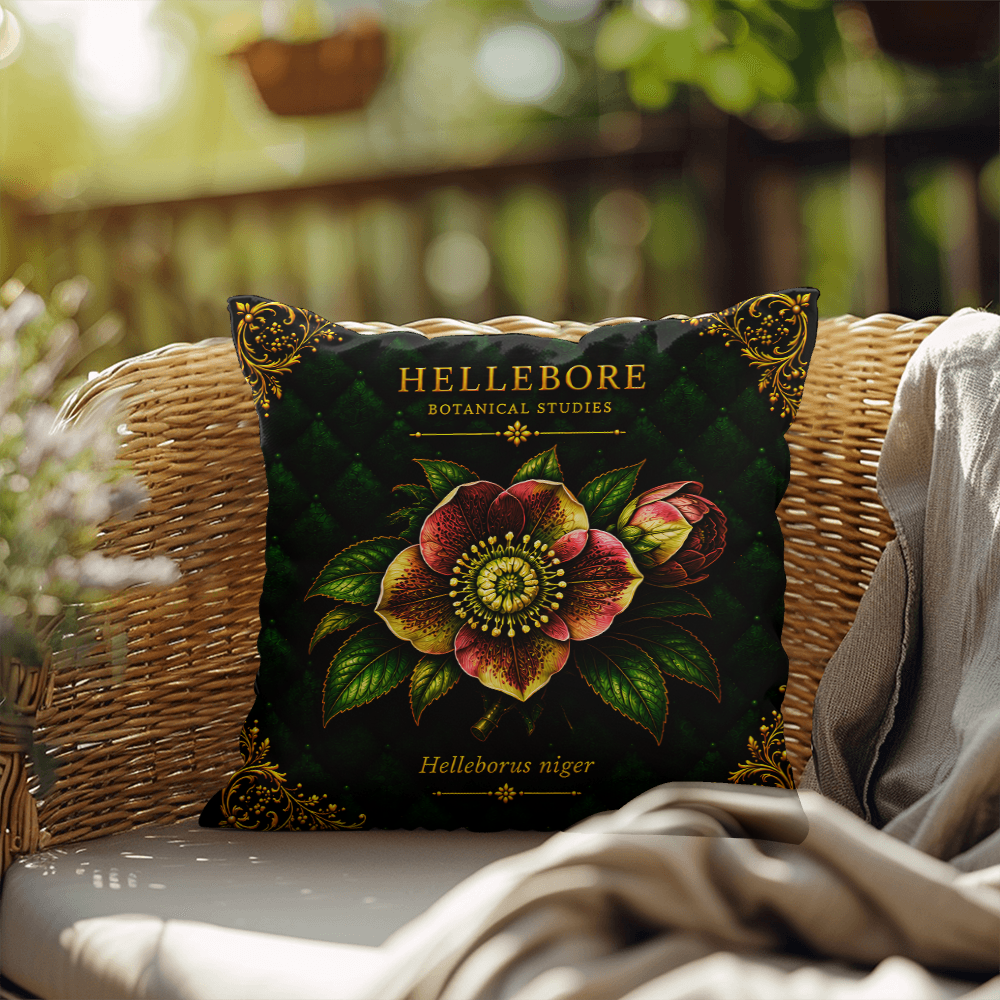 Hellebore Outdoor Pillow | Botanical Patio Decor | Lace & Grit