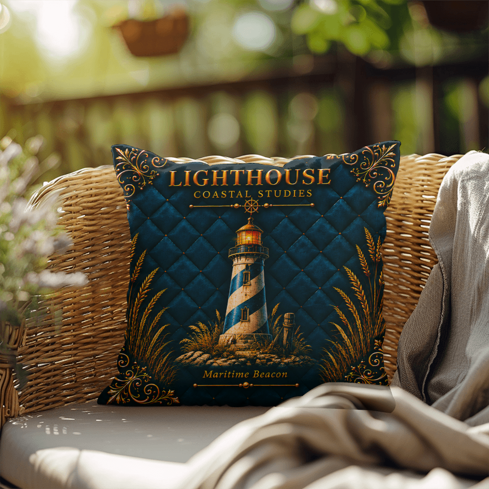Lighthouse Outdoor Pillow | Coastal Patio Decor | Lace & Grit