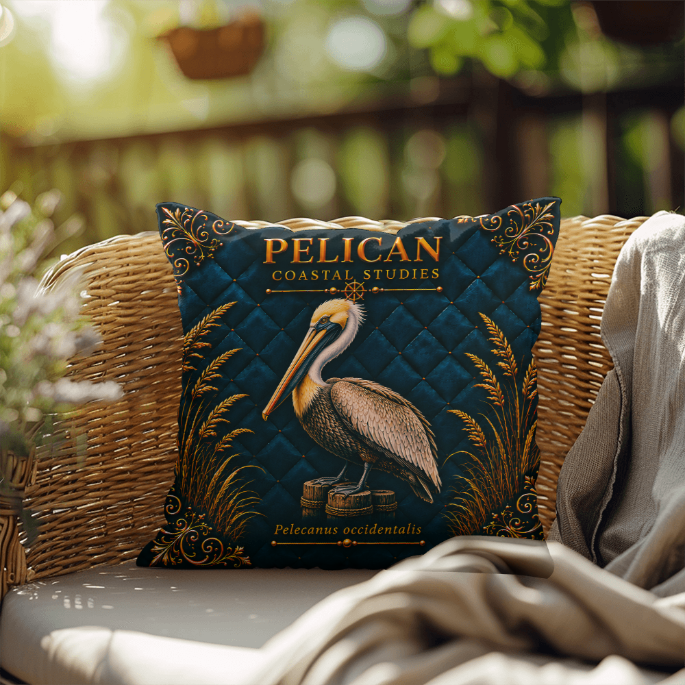 Pelican Outdoor Pillow | Coastal Patio Decor | Lace & Grit