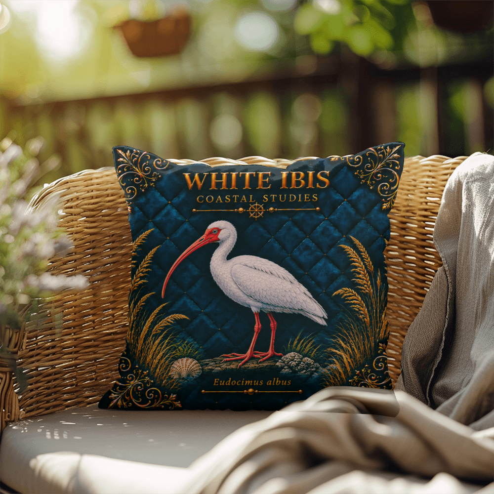 White Ibis Outdoor Pillow | Coastal Patio Decor | Lace & Grit