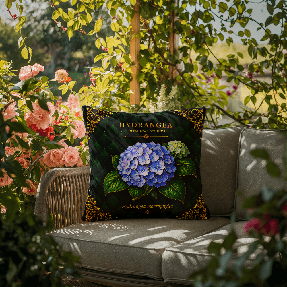Hydrangea Outdoor Pillow | Botanical Patio Decor | Lace & Grit