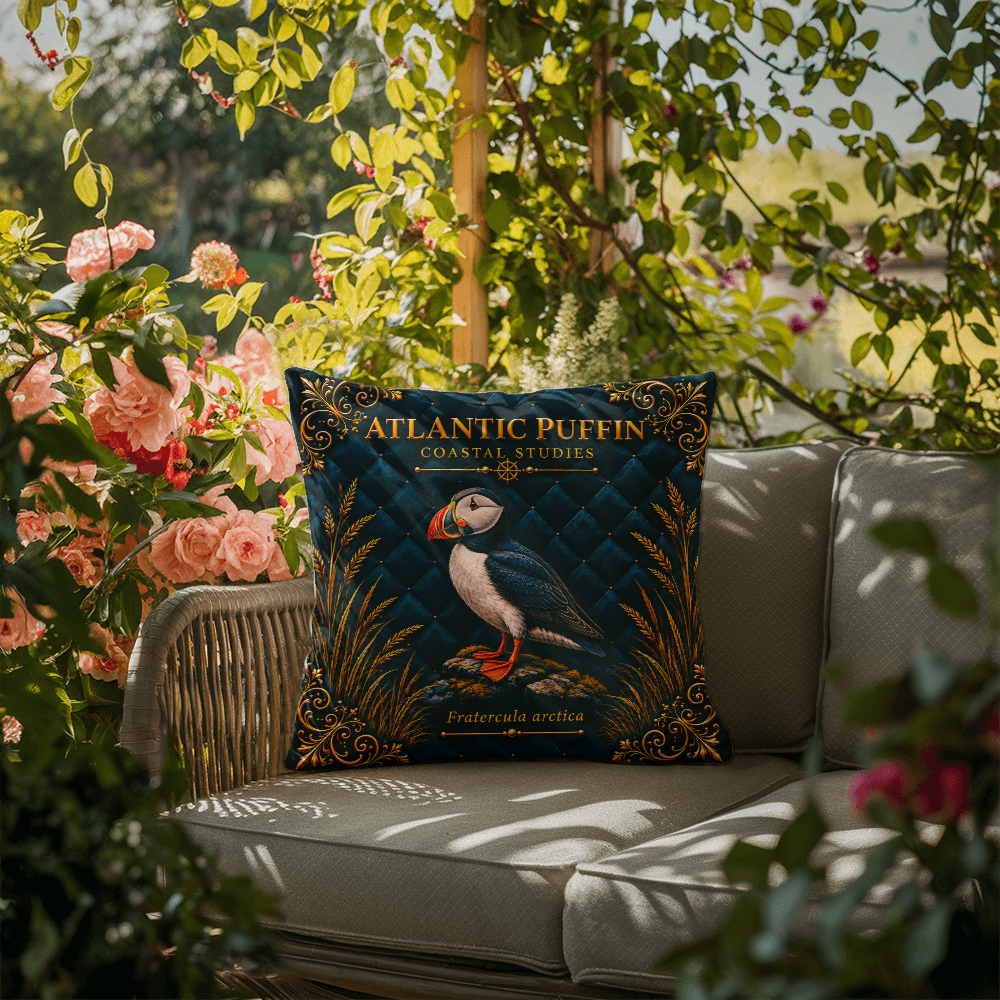 Atlantic Puffin Outdoor Pillow | Coastal Patio Decor | Lace & Grit