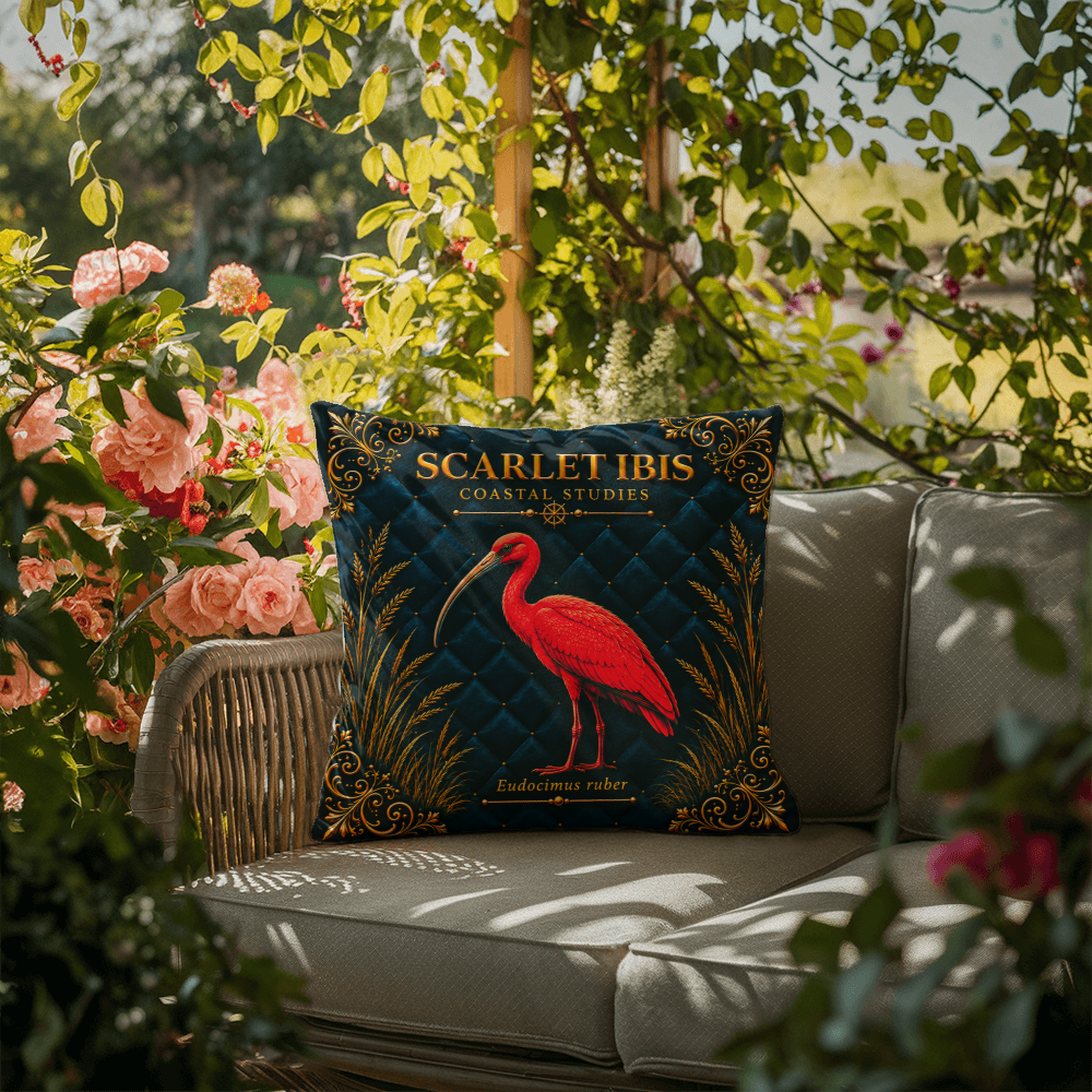 Scarlet Ibis Outdoor Pillow | Coastal Patio Decor | Lace & Grit