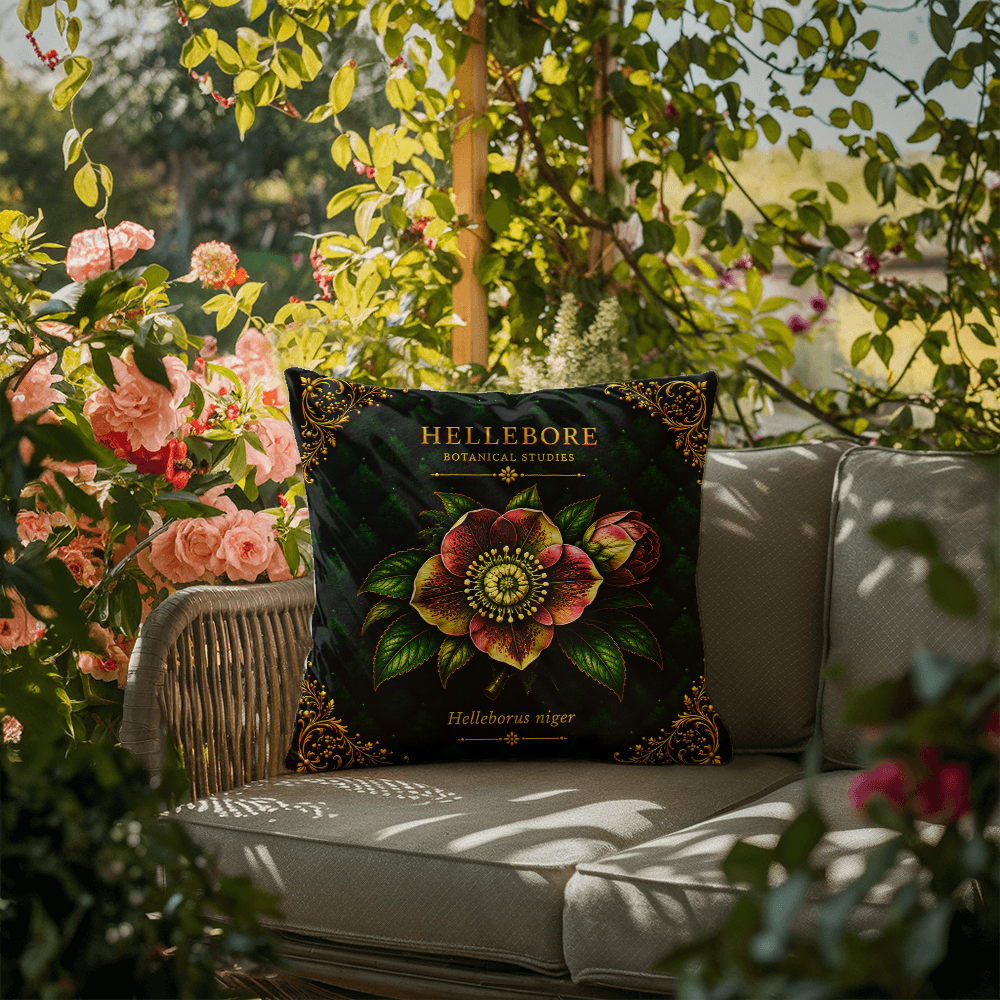Hellebore Outdoor Pillow | Botanical Patio Decor | Lace & Grit