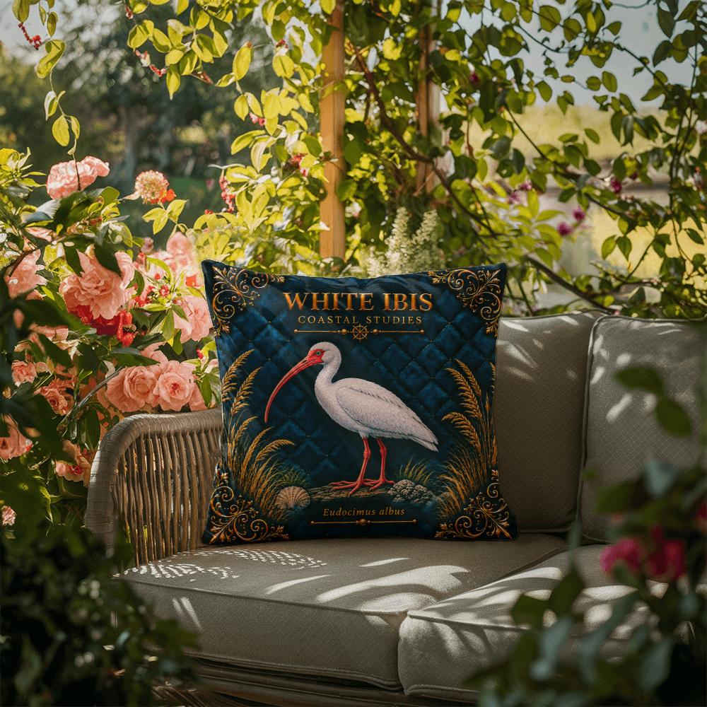 White Ibis Outdoor Pillow | Coastal Patio Decor | Lace & Grit