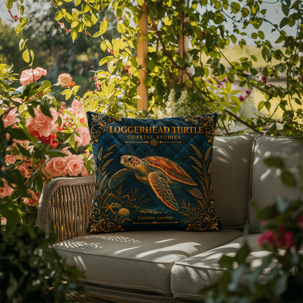 Loggerhead Turtle Outdoor Pillow | Coastal Patio Decor | Lace & Grit
