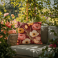 Poppy Blooms Outdoor Pillow | Red & Gold Floral Cushion | Botanical Garden Accent | Vintage Farmhouse Throw Pillow