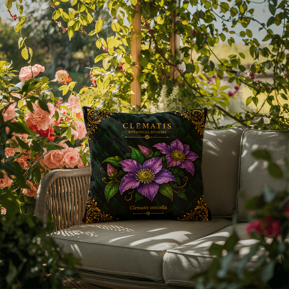 Clematis Outdoor Pillow | Botanical Patio Decor | Lace & Grit
