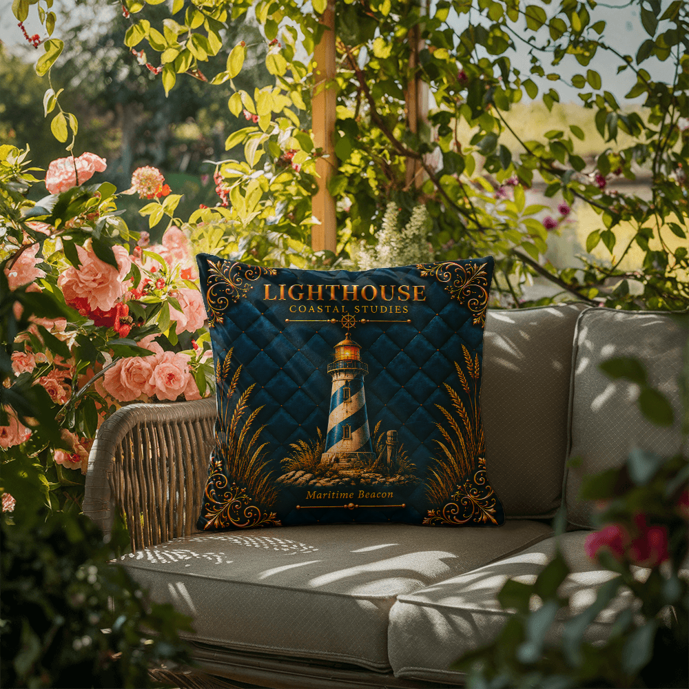 Lighthouse Outdoor Pillow | Coastal Patio Decor | Lace & Grit