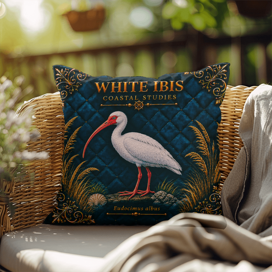 White Ibis Outdoor Pillow | Coastal Patio Decor | Lace & Grit