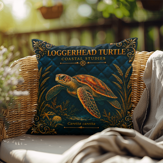 Loggerhead Turtle Outdoor Pillow | Coastal Patio Decor | Lace & Grit