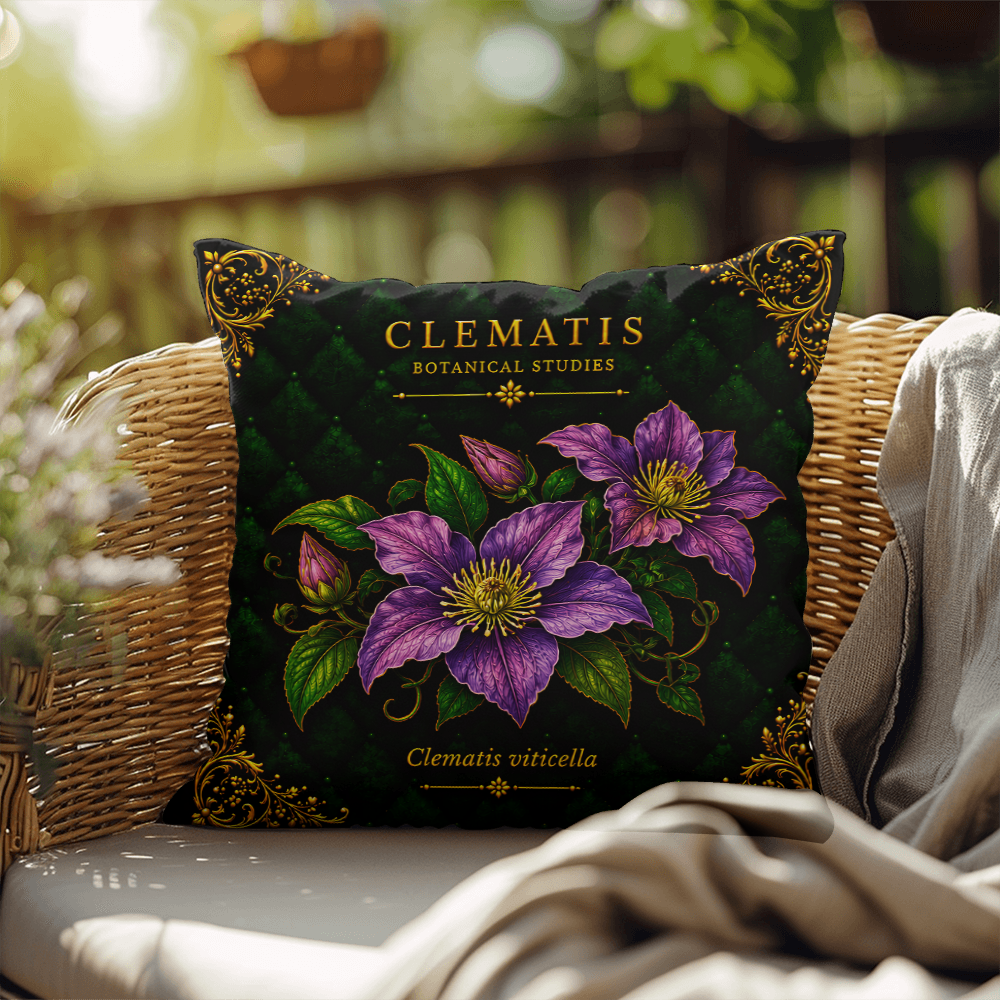 Clematis Outdoor Pillow | Botanical Patio Decor | Lace & Grit