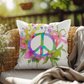 Vibrant Rainbow Peace Sign Outdoor Pillow | Watercolor Tie-Dye Throw Pillow | Hippie Garden Cushion