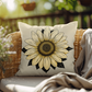 Vintage Sunflower Outdoor Pillow – Rustic Boho Floral Décor, Hand-Drawn Botanical Design, Farmhouse Style Patio Accent