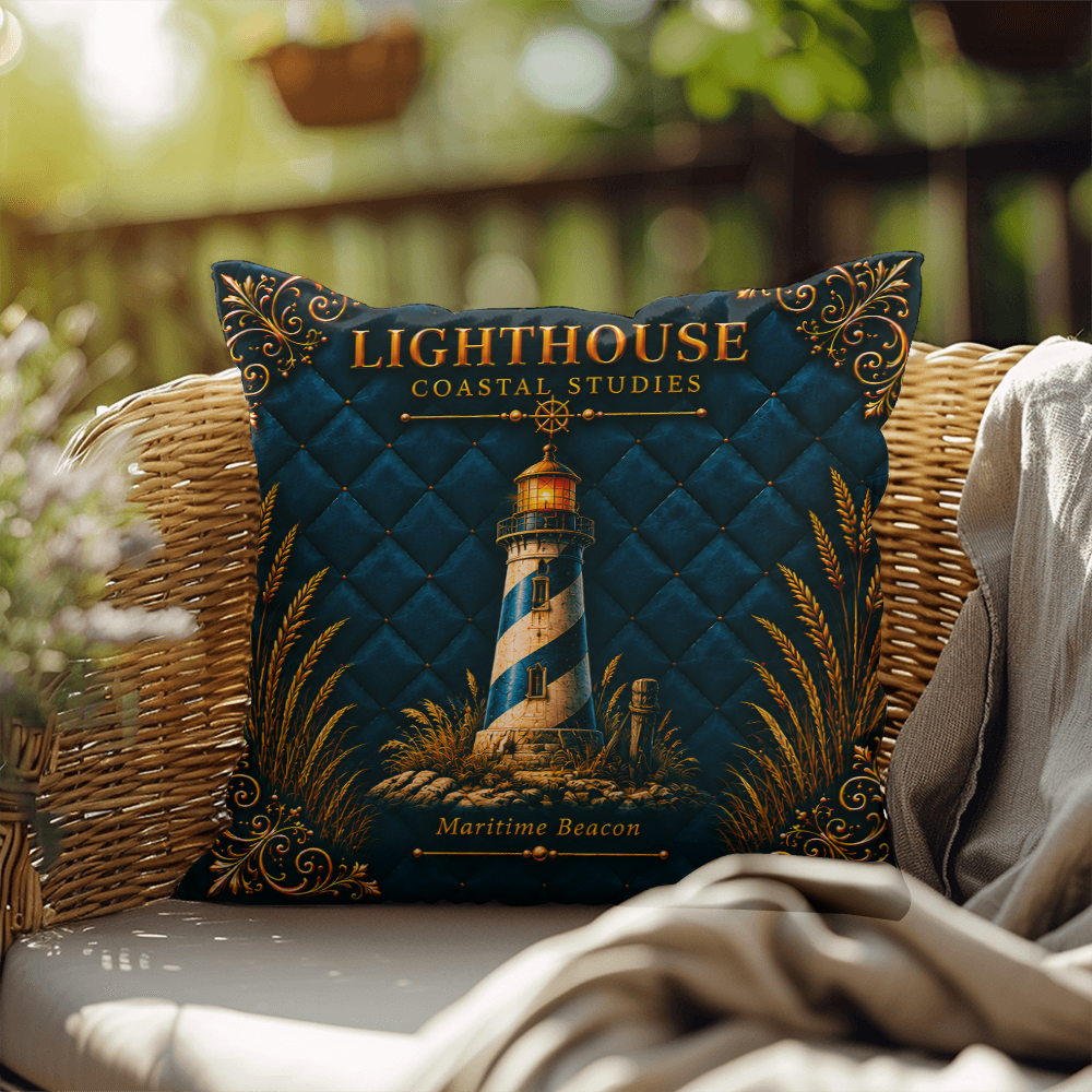 Lighthouse Outdoor Pillow | Coastal Patio Decor | Lace & Grit