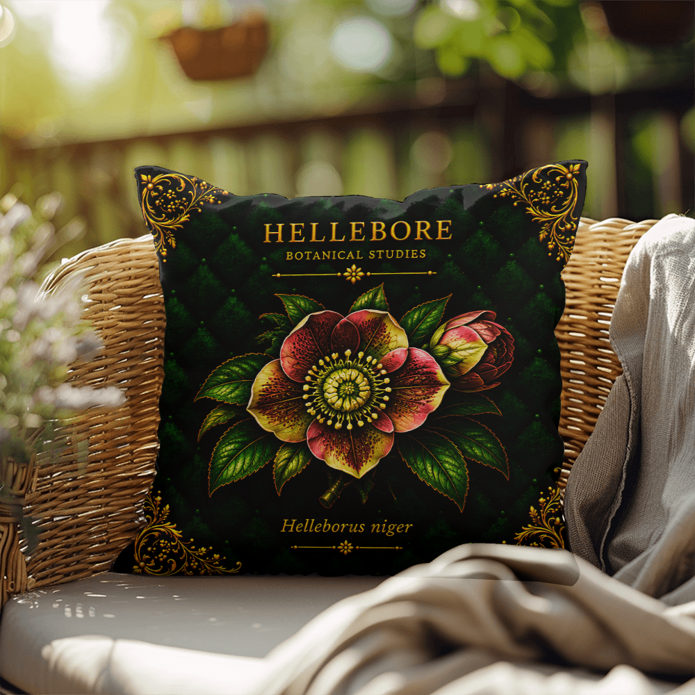 Hellebore Outdoor Pillow | Botanical Patio Decor | Lace & Grit