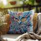 Boho Owl Outdoor Pillow | Intricate Owl Cushion | Mystical Wildlife Decor | Patio Throw Pillow | Garden Seating Cushion