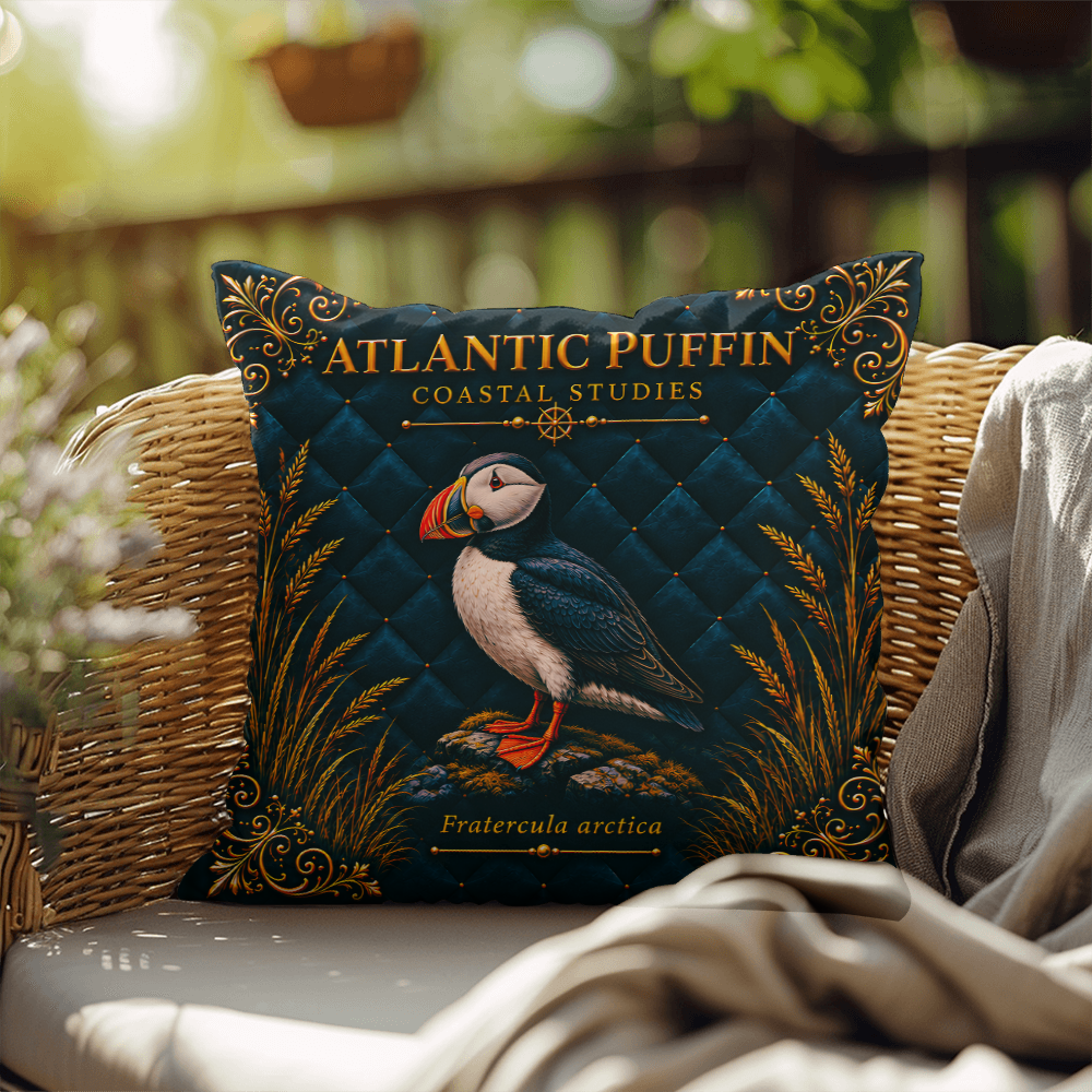 Atlantic Puffin Outdoor Pillow | Coastal Patio Decor | Lace & Grit