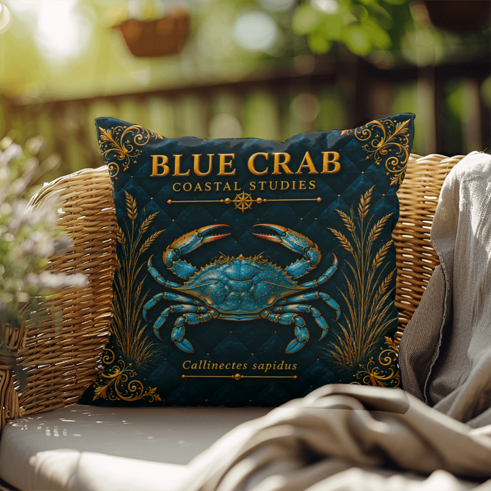 Blue Crab Outdoor Pillow | Coastal Patio Decor | Lace & Grit