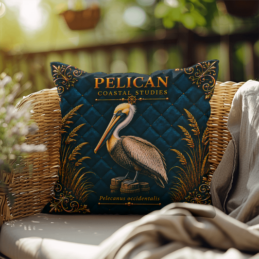 Pelican Outdoor Pillow | Coastal Patio Decor | Lace & Grit
