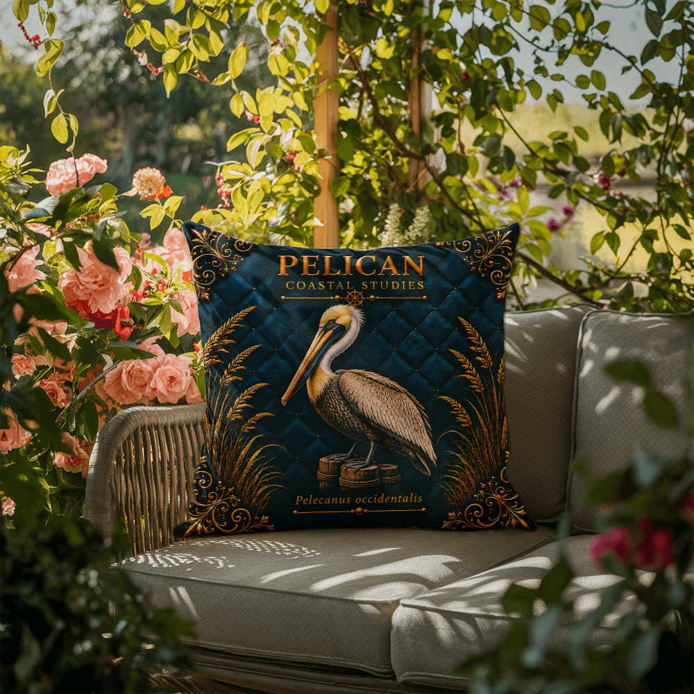 Pelican Outdoor Pillow | Coastal Patio Decor | Lace & Grit