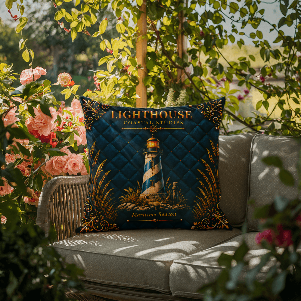 Lighthouse Outdoor Pillow | Coastal Patio Decor | Lace & Grit