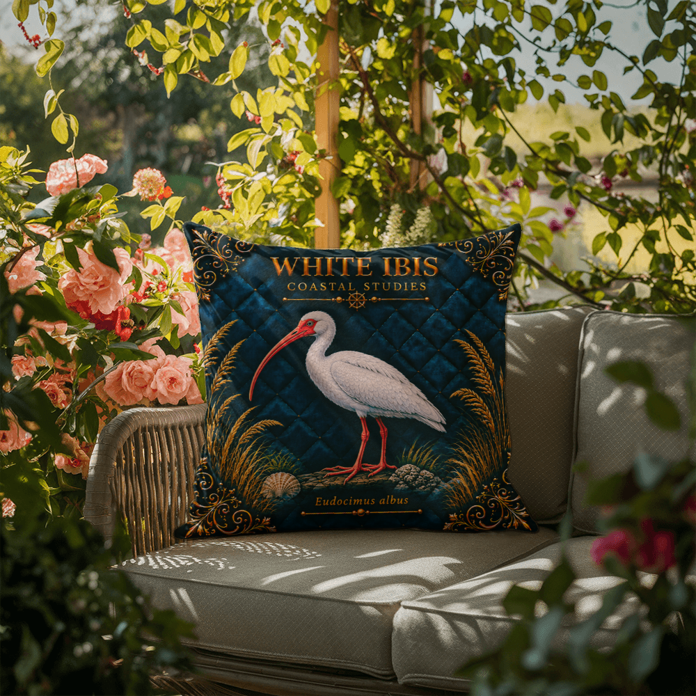 White Ibis Outdoor Pillow | Coastal Patio Decor | Lace & Grit