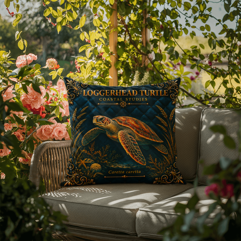Loggerhead Turtle Outdoor Pillow | Coastal Patio Decor | Lace & Grit