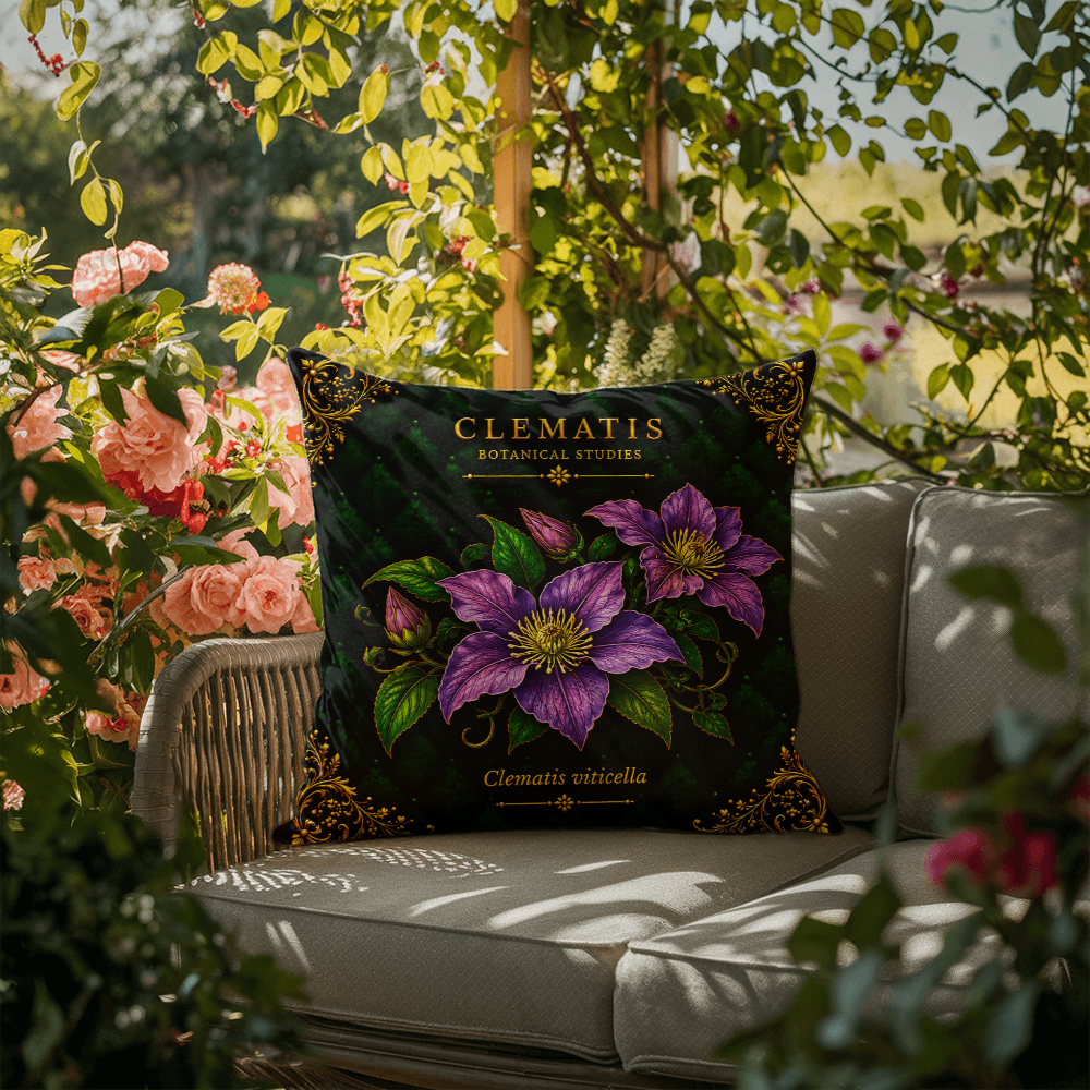 Clematis Outdoor Pillow | Botanical Patio Decor | Lace & Grit