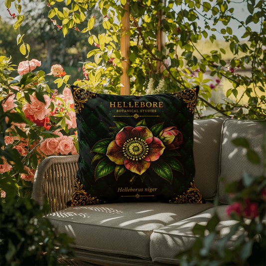 Hellebore Outdoor Pillow | Botanical Patio Decor | Lace & Grit