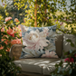 Ethereal Peony Outdoor Pillow | Blush Pink & Dusty Blue Floral Cushion | Modern Botanical Garden Decor | Elegant Patio Throw Pillow | Romantic Spring Summer Accent