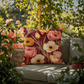 Poppy Blooms Outdoor Pillow | Red & Gold Floral Cushion | Botanical Garden Accent | Vintage Farmhouse Throw Pillow
