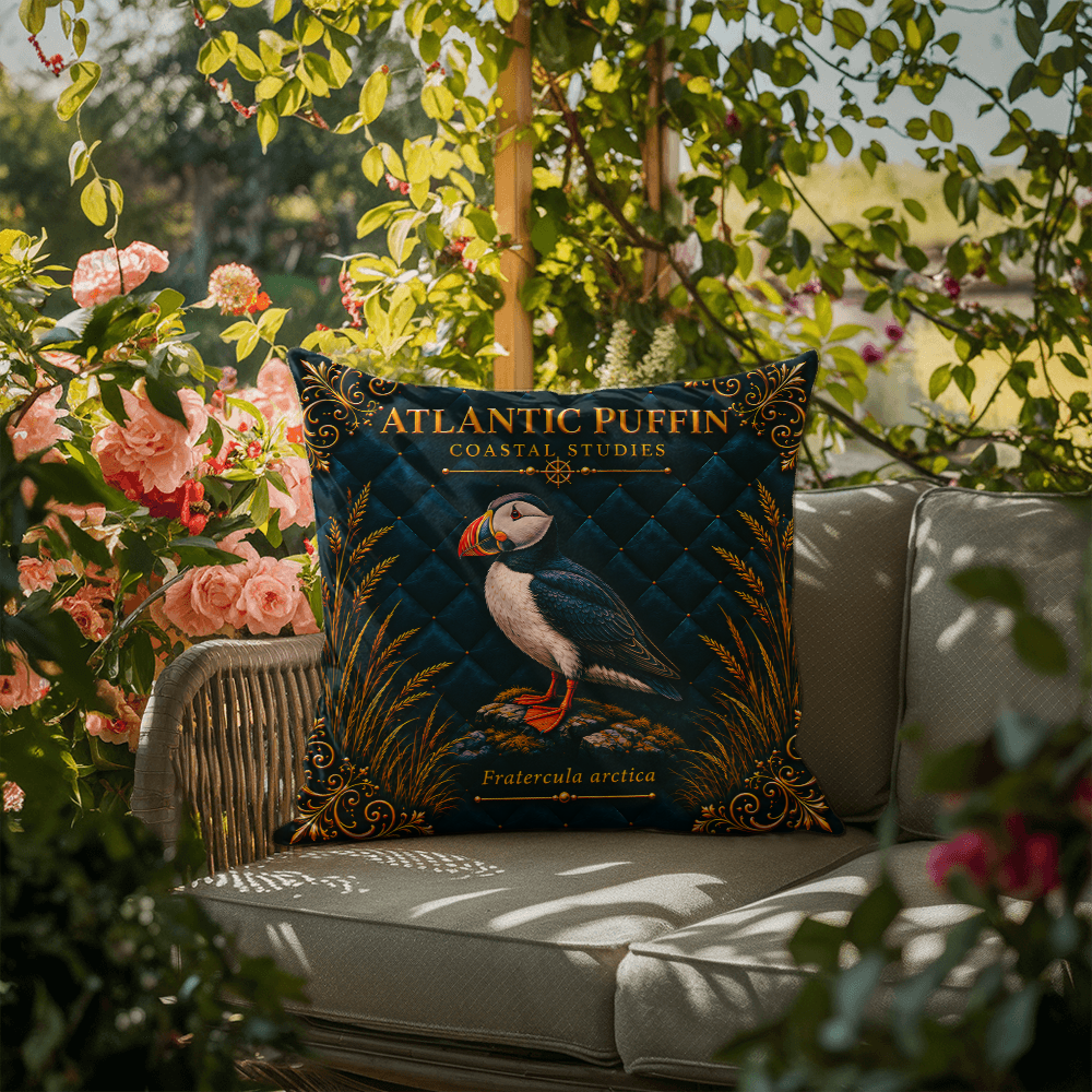 Atlantic Puffin Outdoor Pillow | Coastal Patio Decor | Lace & Grit